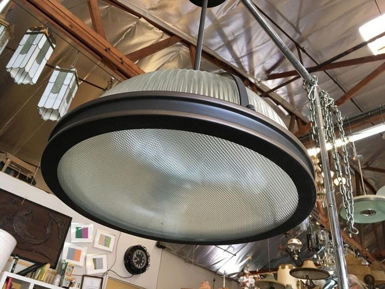 Industrial Ribbed Pendant Lamp Holophane Style Pair - 5