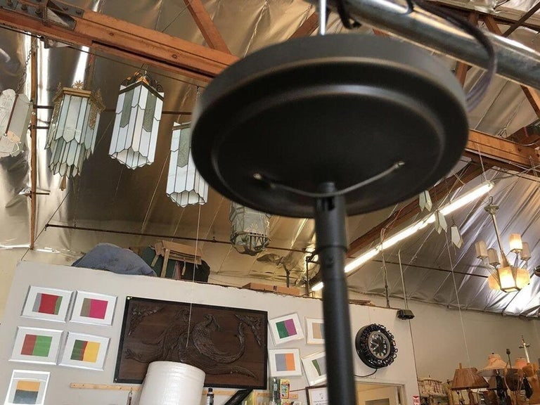Industrial Ribbed Pendant Lamp Holophane Style Pair - 9