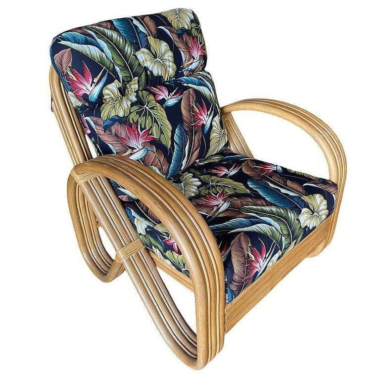 Restored 3/4 3-Strand Round Pretzel Rattan Lounge Chair w/ Ottoman, 2 Available - 4