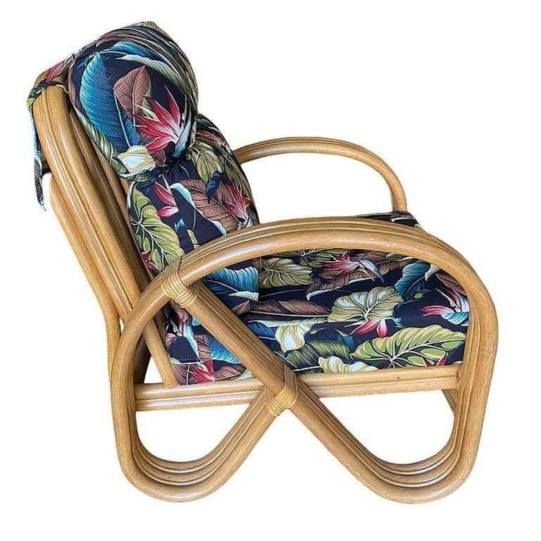 Restored 3/4 3-Strand Round Pretzel Rattan Lounge Chair w/ Ottoman, 2 Available - 5