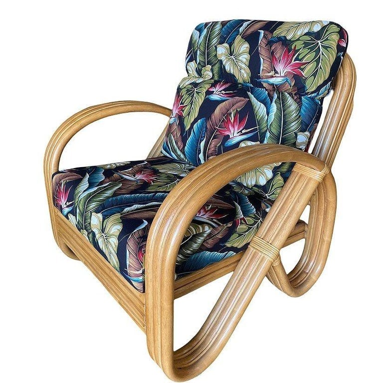 Restored 3/4 3-Strand Round Pretzel Rattan Lounge Chair w/ Ottoman, 2 Available - 6