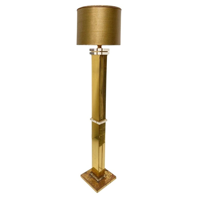 High Style Modern Lucite Acrylic and Brass Floor Lamp, Circa 1970 (1 of 7)