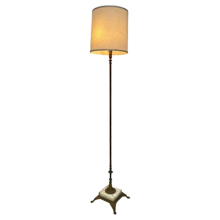 Brass and Marble Regency Floor Lamp with Shade , Circa 1930 - 2