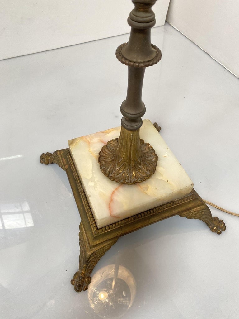 Brass and Marble Regency Floor Lamp with Shade , Circa 1930 - 4