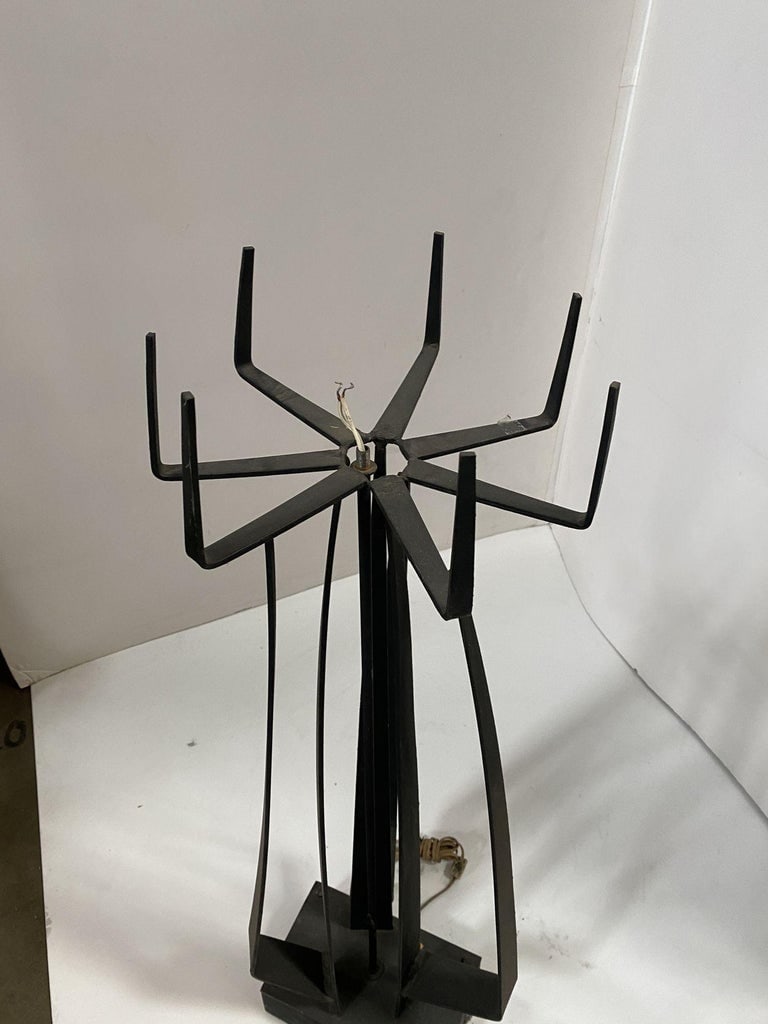 Brutalist Wrought Iron Sculptural Floor Lamp with Glass Shade by Jean Maylon - 3