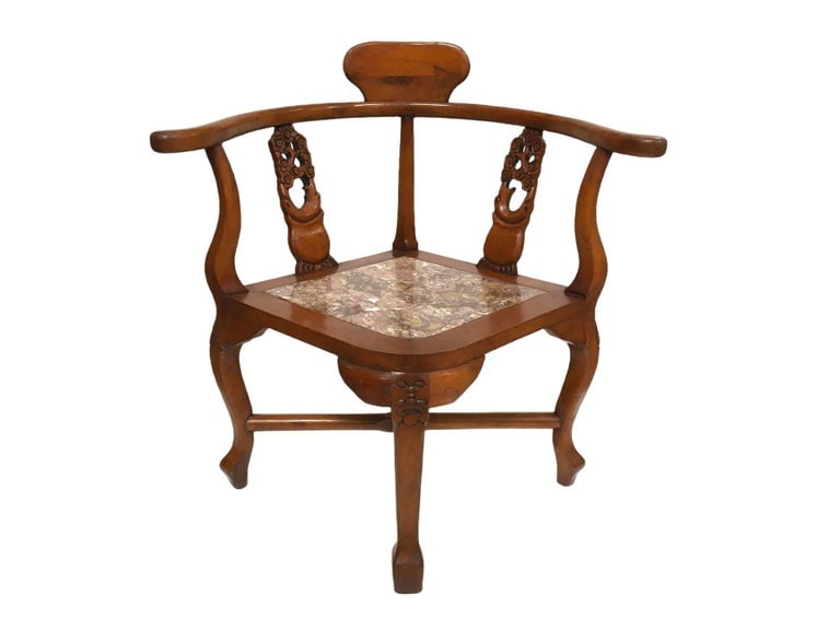 Rosewood Horseshoe Chair with Marble Seat by James Mont, Pair - 10