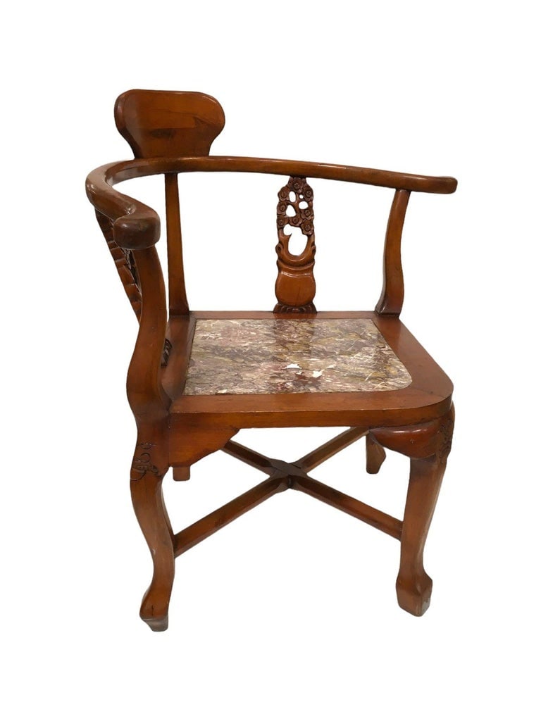 Rosewood Horseshoe Chair with Marble Seat by James Mont, Pair - 5
