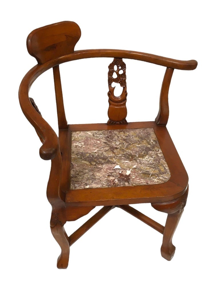 Rosewood Horseshoe Chair with Marble Seat by James Mont, Pair - 6