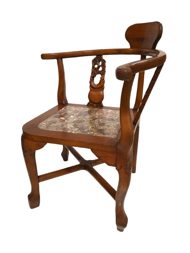 Rosewood Horseshoe Chair with Marble Seat by James Mont, Pair - 7
