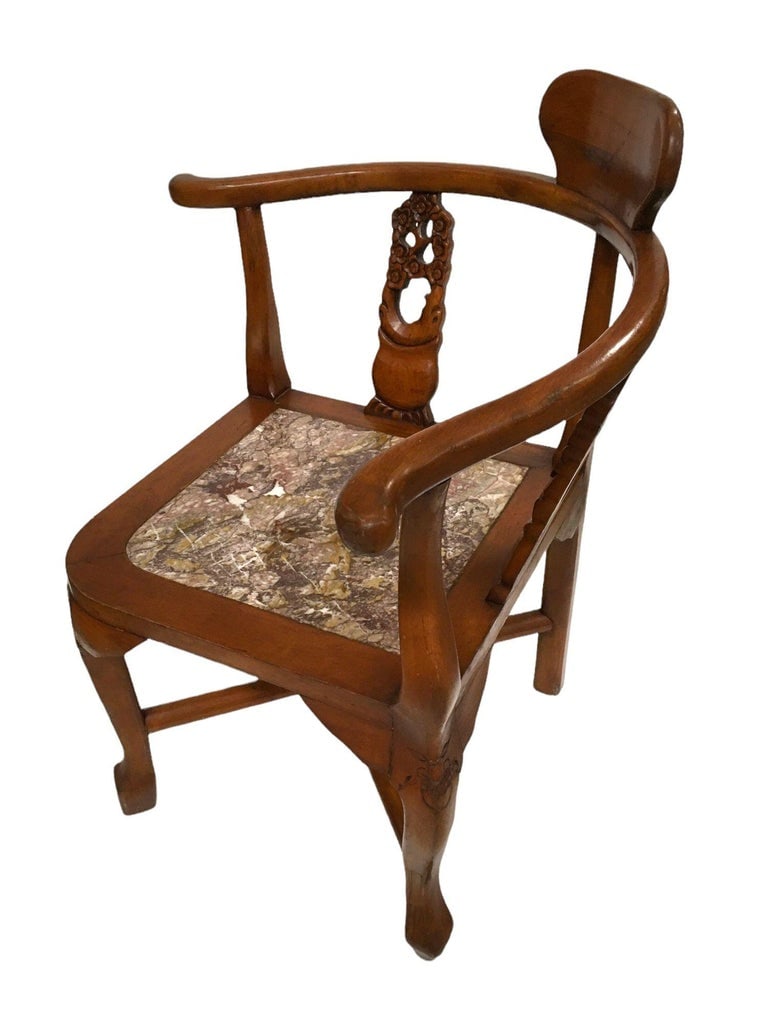 Rosewood Horseshoe Chair with Marble Seat by James Mont, Pair - 8