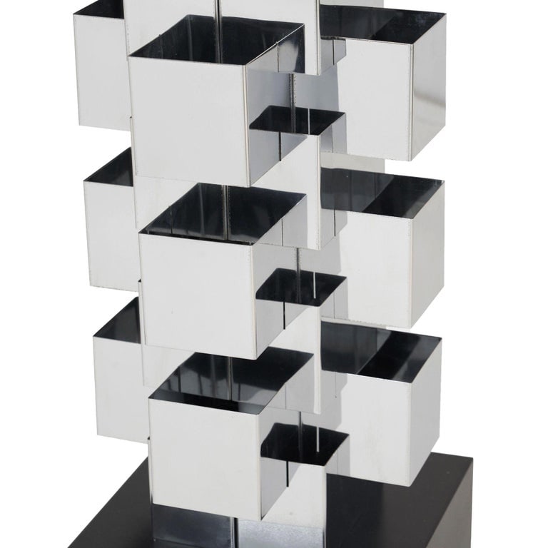 Brutalist Chrome Interlaced Column Sculpture Table Lamp by Curtis Jere, Pair - 5