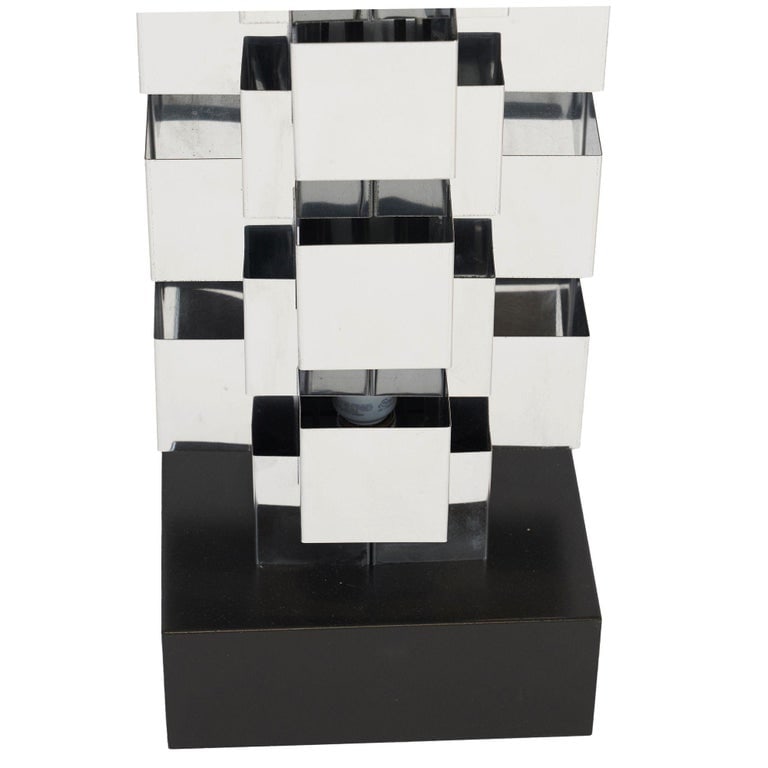 Brutalist Chrome Interlaced Column Sculpture Table Lamp by Curtis Jere, Pair - 6