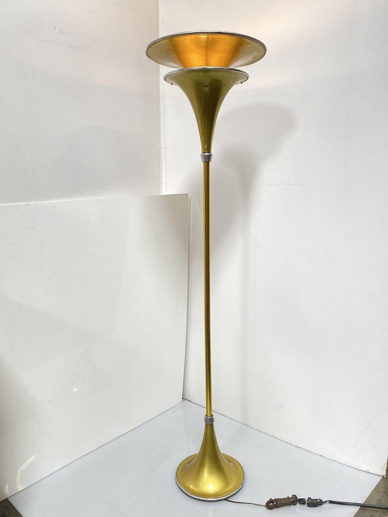 Art Deco Anodized Gold-Tone Spun Aluminum Torchiere Floor Lamp - 3