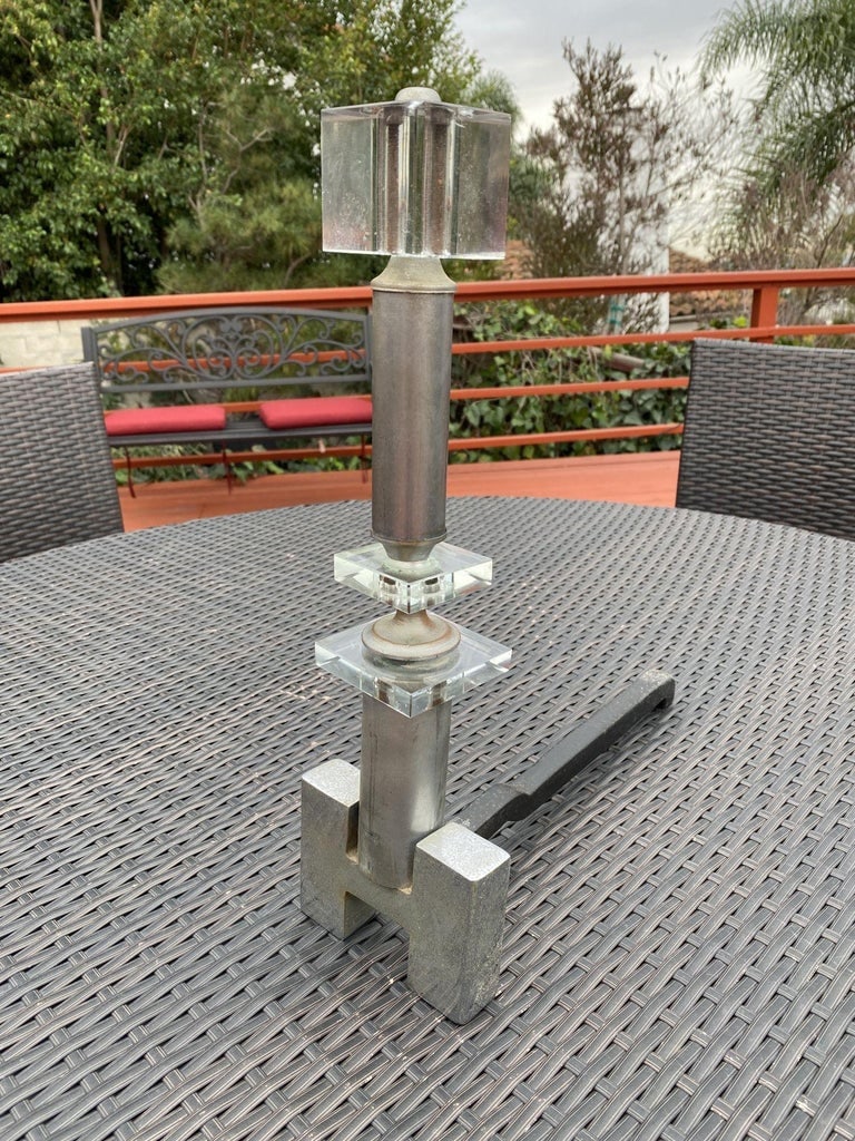 Hollywood Regency Crystal & Chrome "H" Fireplace Andirons, Pair - 4