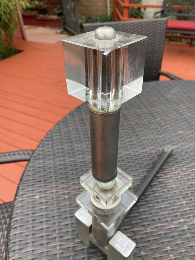 Hollywood Regency Crystal & Chrome "H" Fireplace Andirons, Pair - 7