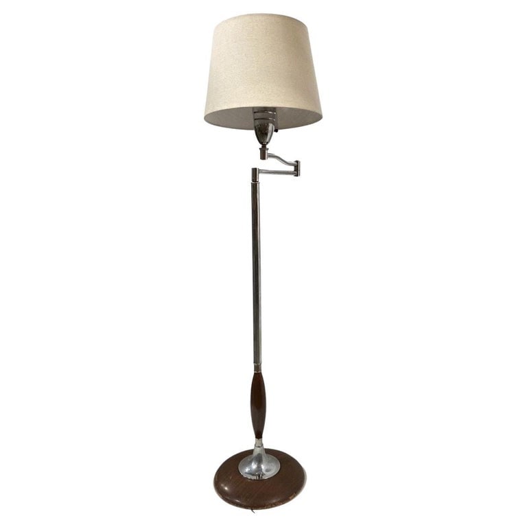 Art Moderne Wood and Chrome Swing Arm Floor Lamp - 2