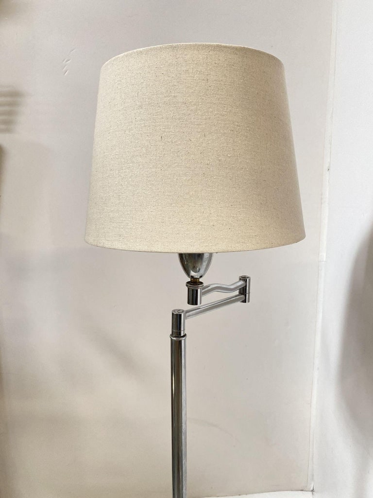 Art Moderne Wood and Chrome Swing Arm Floor Lamp - 4
