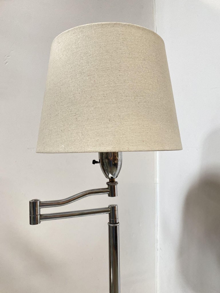 Art Moderne Wood and Chrome Swing Arm Floor Lamp - 7