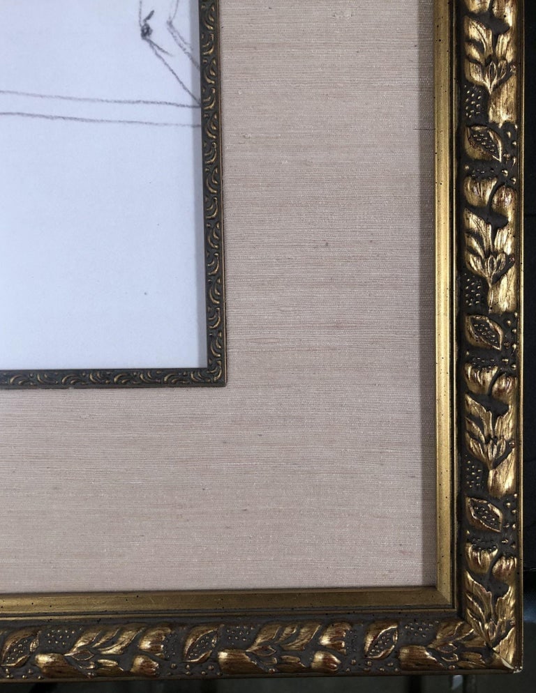Nude Female Figural Pencil on Paper Drawlings in Gold Tone Frame, Pair - 7
