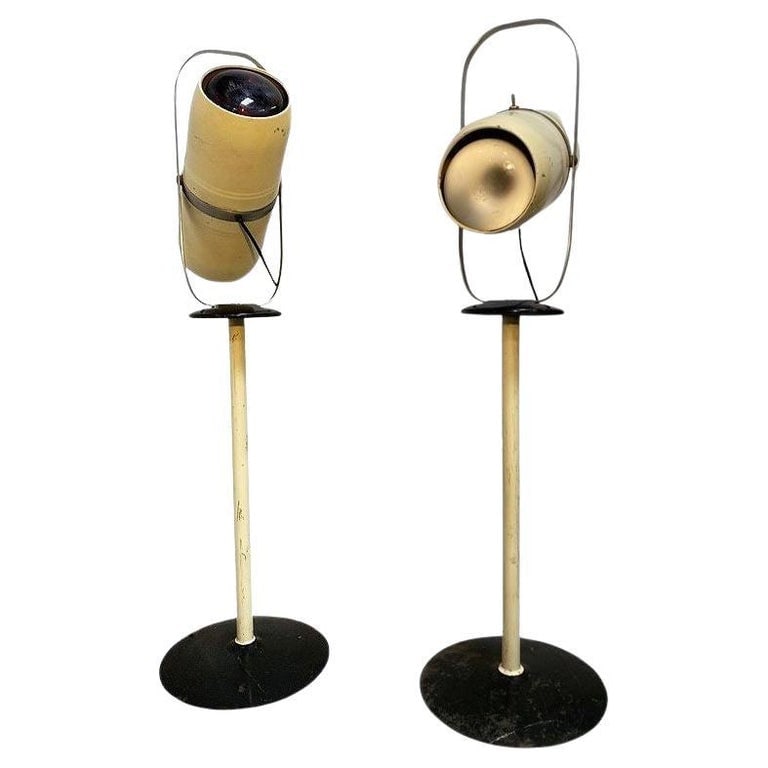 Pair of 1940's Westinghouse Mid-Century Self Tanning Lamp: This vintage pair of Westinghouse 'Select-O-Ray' floor lamps is a true nostalgic wonder. In 100% original, vintage condition, including the original lamp bulbs, this brilliant lamp boasts tons of char
