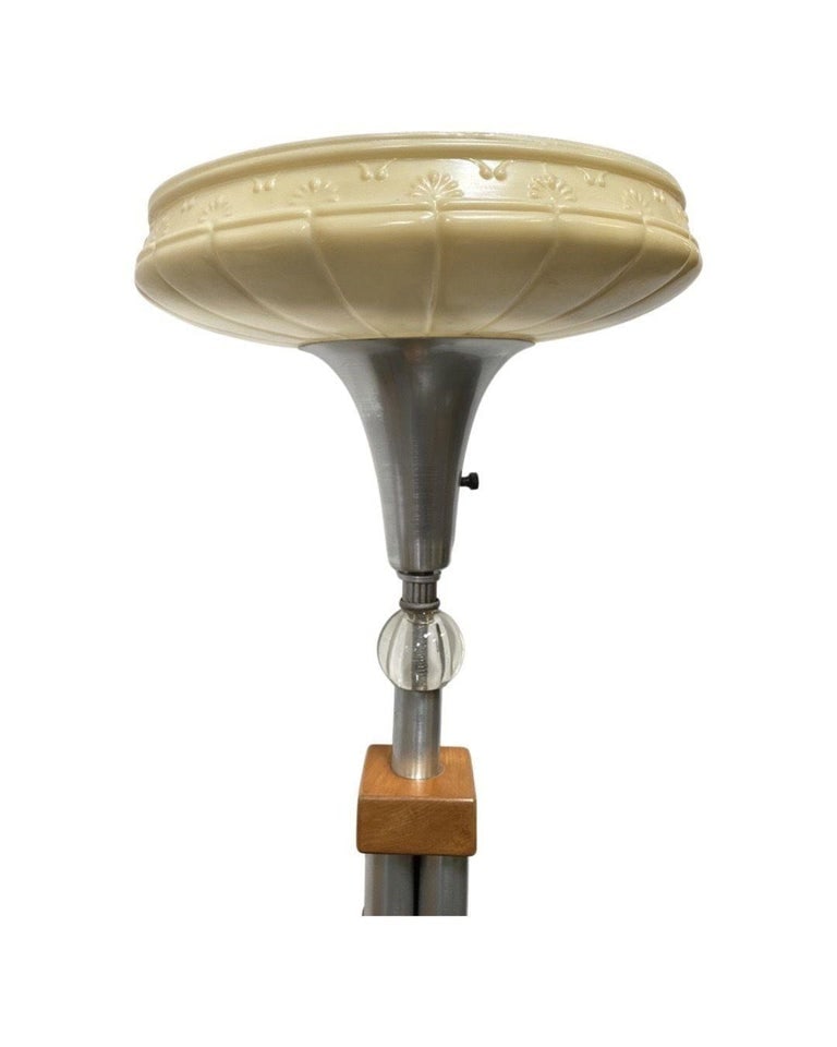 Mid-Century Modern Chrome Blond Maple Stacked Torchiere Floor Lamp - 3