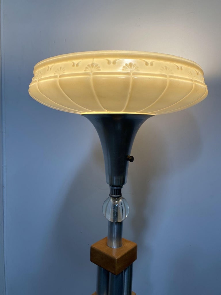 Mid-Century Modern Chrome Blond Maple Stacked Torchiere Floor Lamp - 5