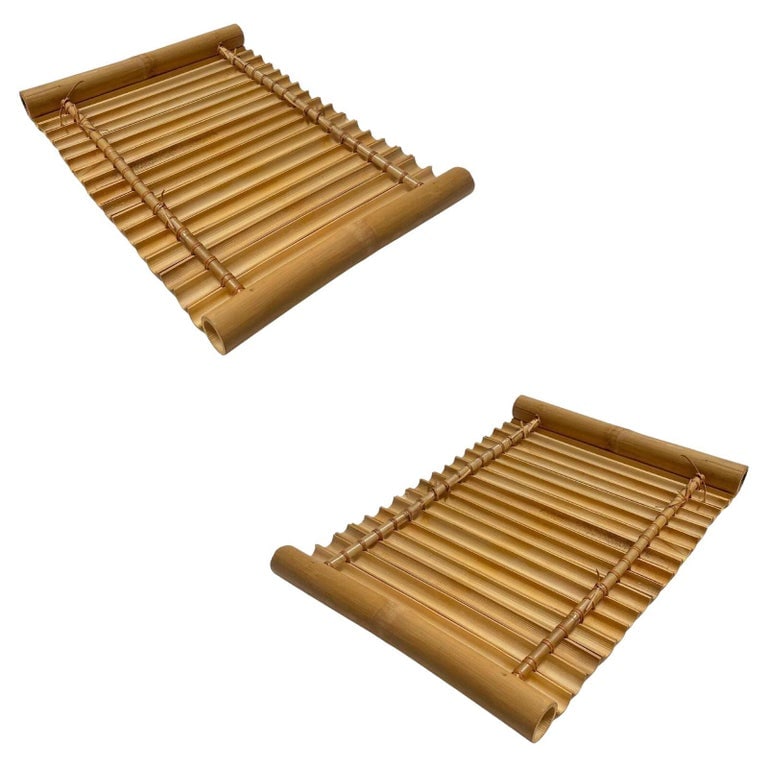 Restored Mid Century Tropical Split Bamboo Serving Tray, Pair - 2