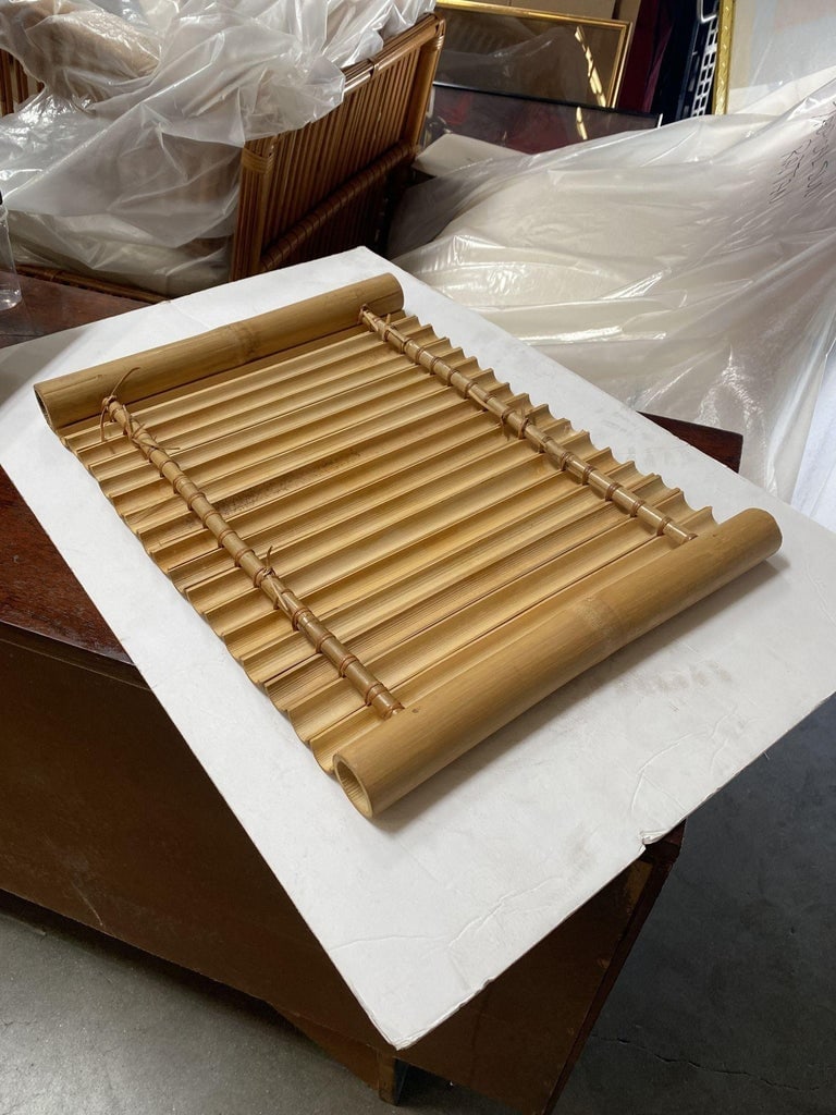 Restored Mid Century Tropical Split Bamboo Serving Tray, Pair - 8