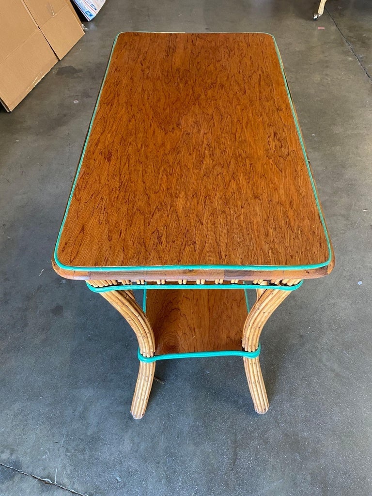 Restored Presidential Stick Reed Rattan TV Stand/Console Table w/ Mahogany Top - 5