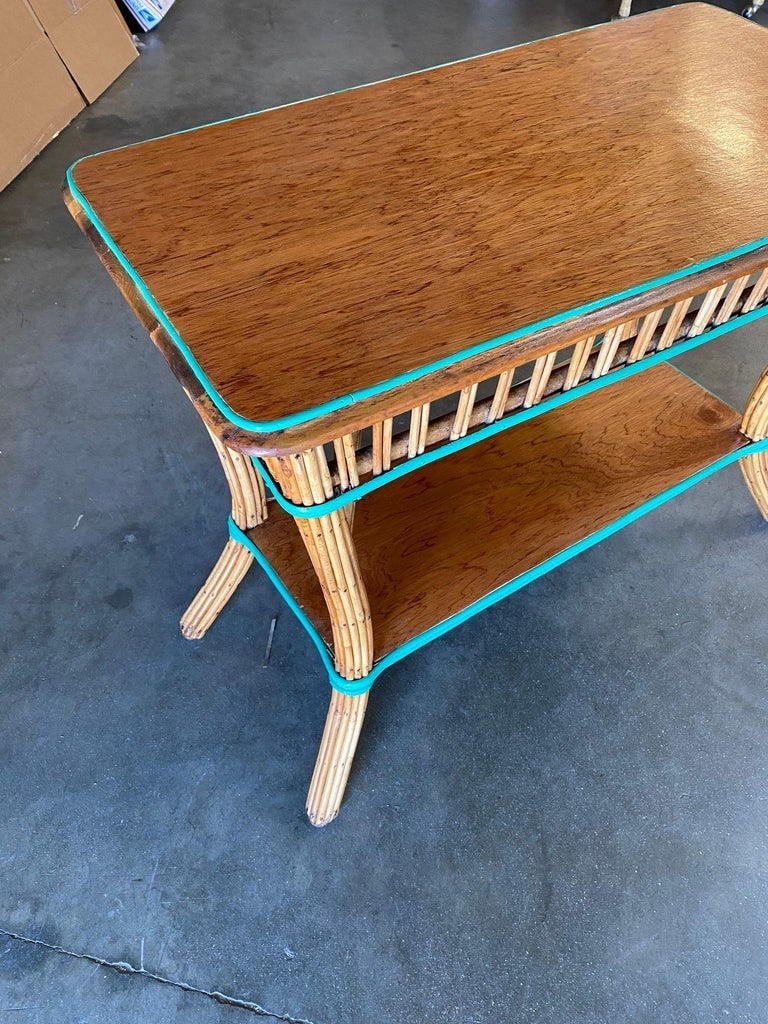 Restored Presidential Stick Reed Rattan TV Stand/Console Table w/ Mahogany Top - 9