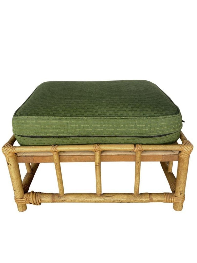 Restored 2-Strand Half Moon Rattan Lounge Chair w/ Adjustable Back & Ottoman - 11