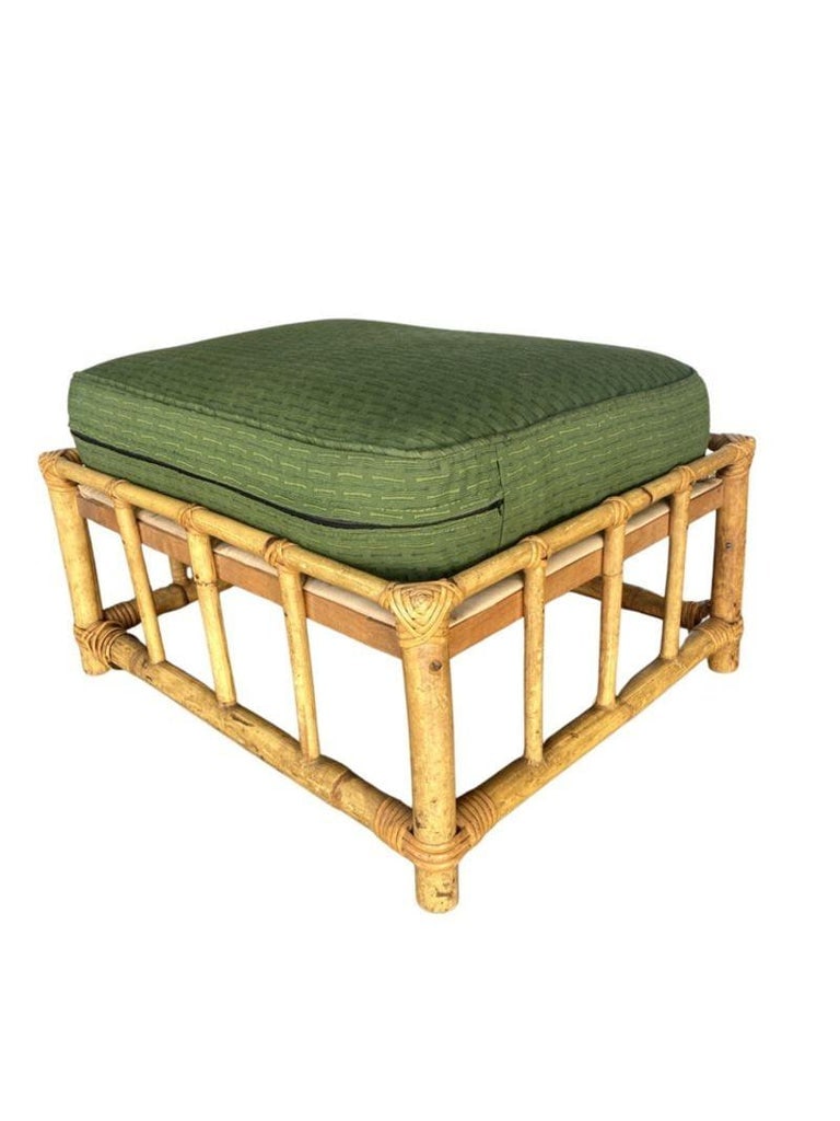 Restored 2-Strand Half Moon Rattan Lounge Chair w/ Adjustable Back & Ottoman - 14