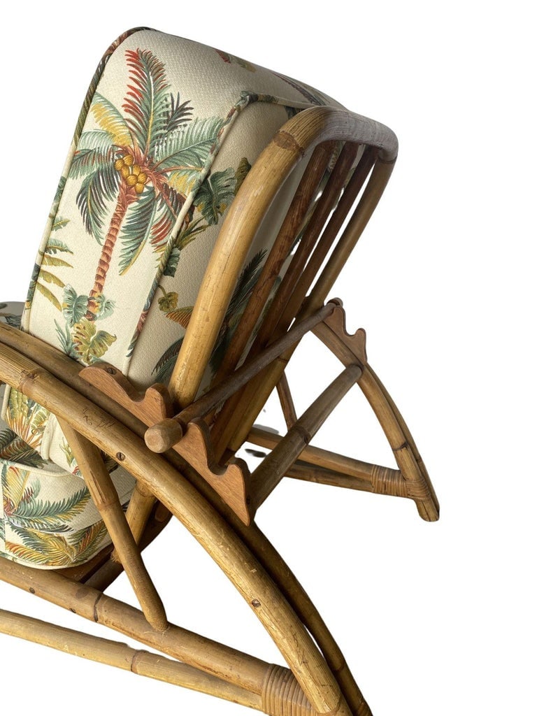 Restored 2-Strand Half Moon Rattan Lounge Chair w/ Adjustable Back & Ottoman - 4