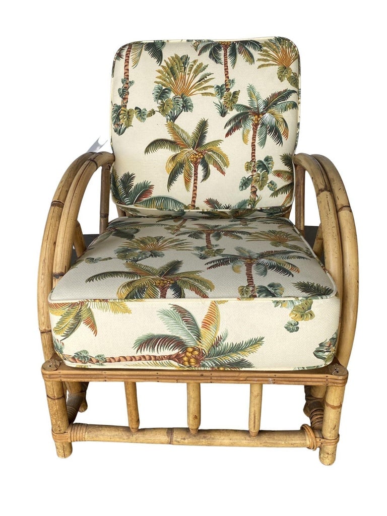 Restored 2-Strand Half Moon Rattan Lounge Chair w/ Adjustable Back & Ottoman - 5