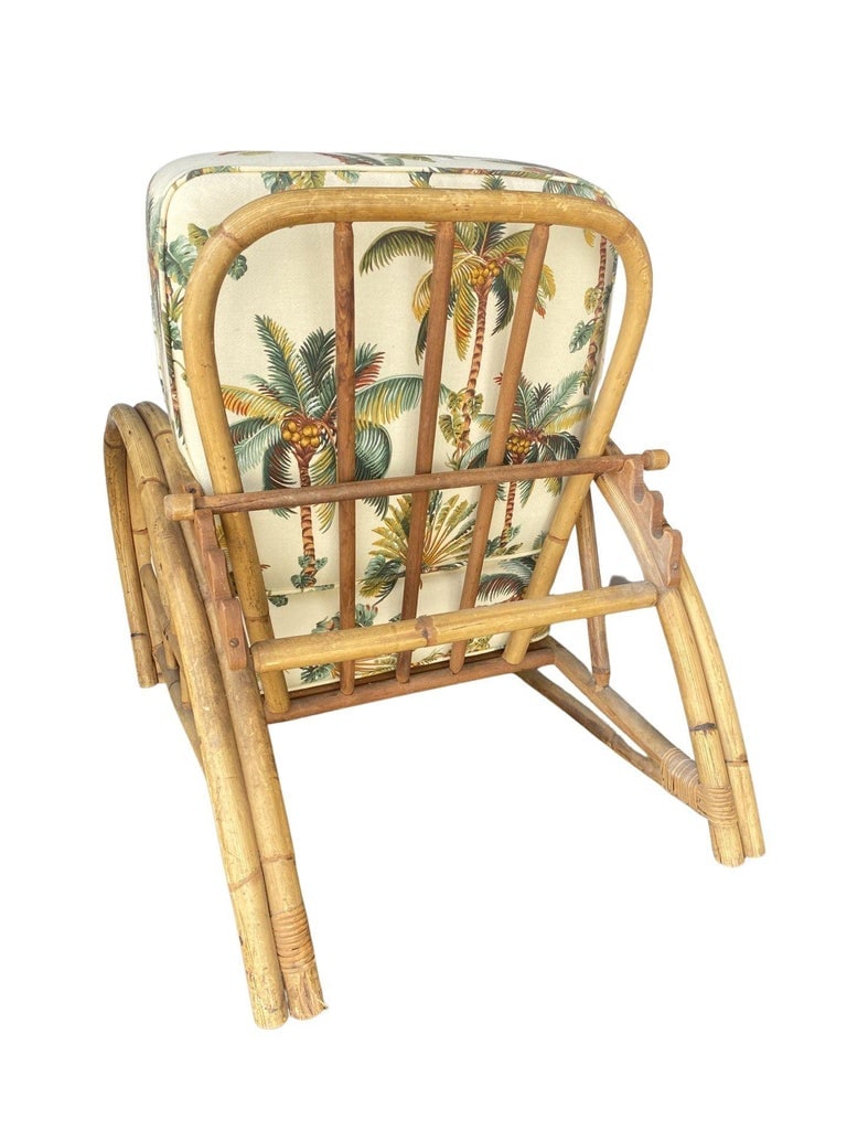 Restored 2-Strand Half Moon Rattan Lounge Chair w/ Adjustable Back & Ottoman - 7