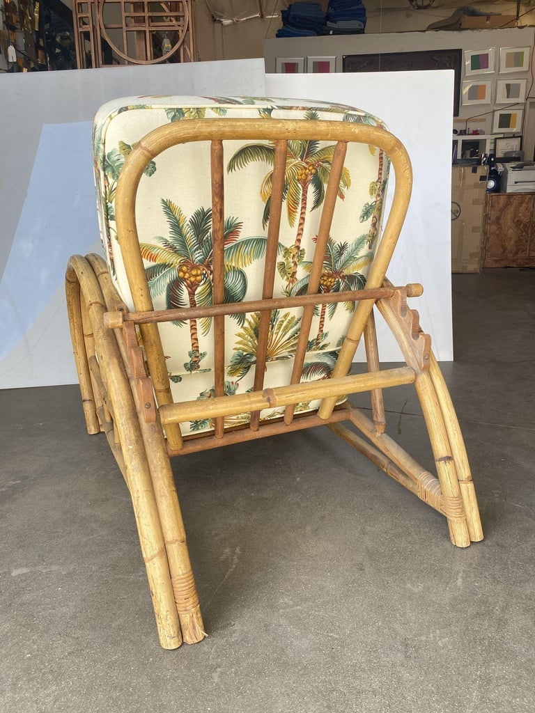 Restored 2-Strand Half Moon Rattan Lounge Chair w/ Adjustable Back & Ottoman - 9