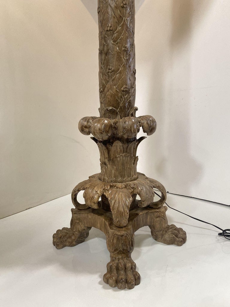 Vintage Italian Baroque Style Hand Carved Wood Floor Lamp - 4