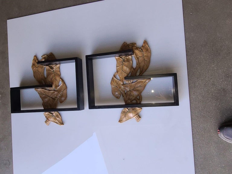 Midcentury Wall Shelf with Hand Carved Leaf Pattern, Pair - 10
