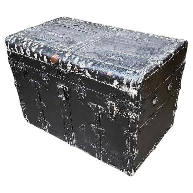19th Century Wood and Metal Steamer Trunk with Leather Edges (1 of 6)