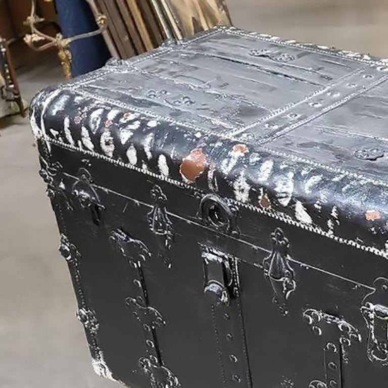 19th Century Wood and Metal Steamer Trunk with Leather Edges - 6