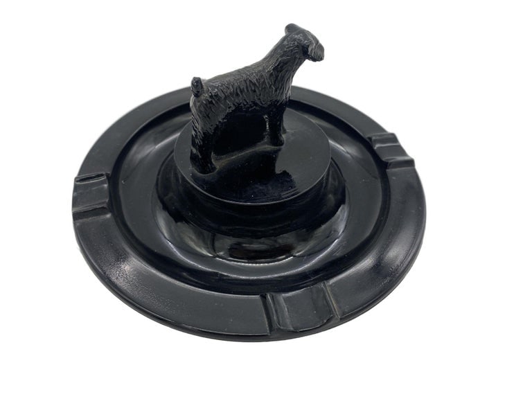 Greenburg Black Art Deco Black Glass Terrier Ashtray - 3