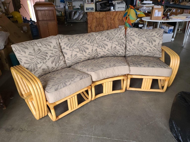Impeccably Restored Paul Frankl Four Strand Rattan 4 Seat Corner Sectional So - 11