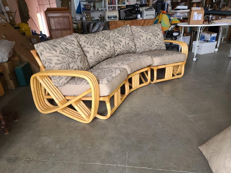 Impeccably Restored Paul Frankl Four Strand Rattan 4 Seat Corner Sectional So - 3