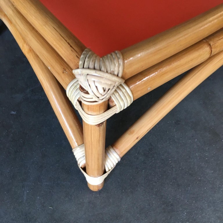 Restored Arched Rattan Ottoman Stool with Fenced Top - 6