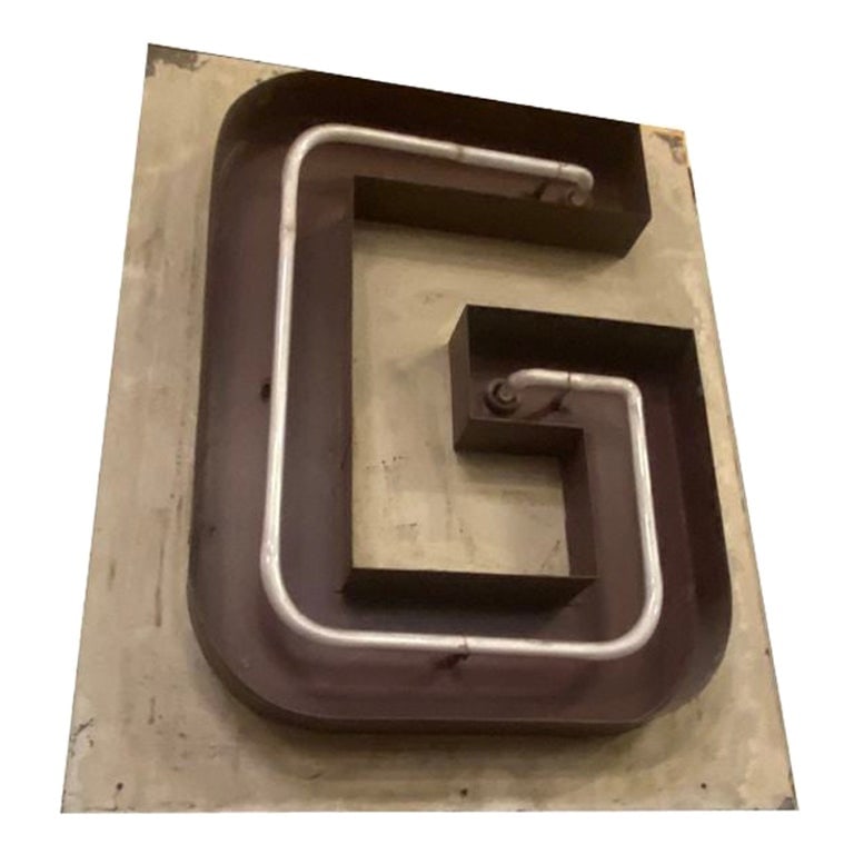 Large Vintage Neon Marquee Letter "G" from Pan American Auditorium: Own a piece of Los Angeles history. This large neon marquee letter "G" comes from the interior of the iconic Pan-Pacific Auditorium in Los Angeles and was removed in 1986. Each letter features the