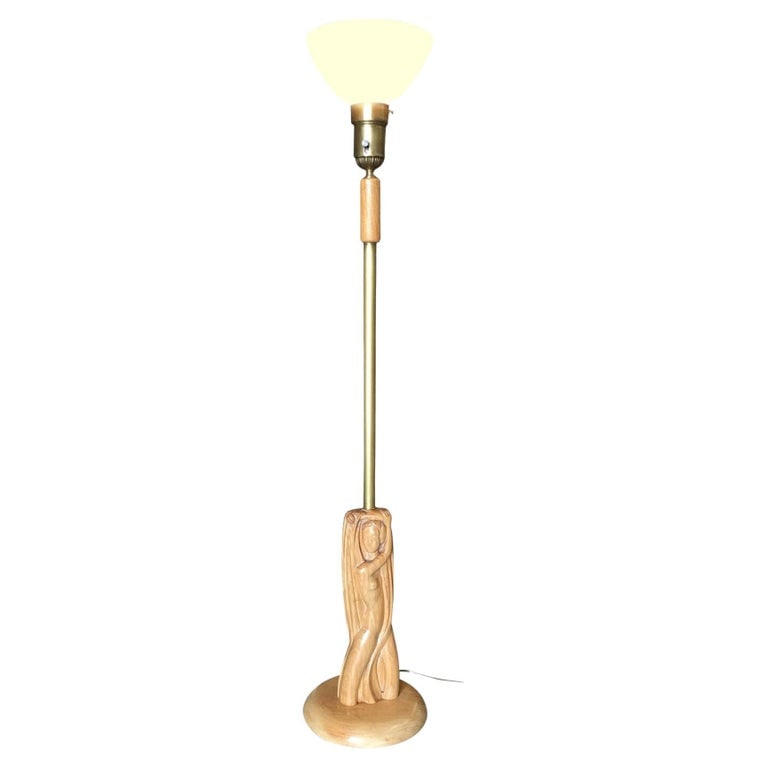 Heifetz Style Hand Carved Nude Female Bust Torchiere Floor Lamp - 2