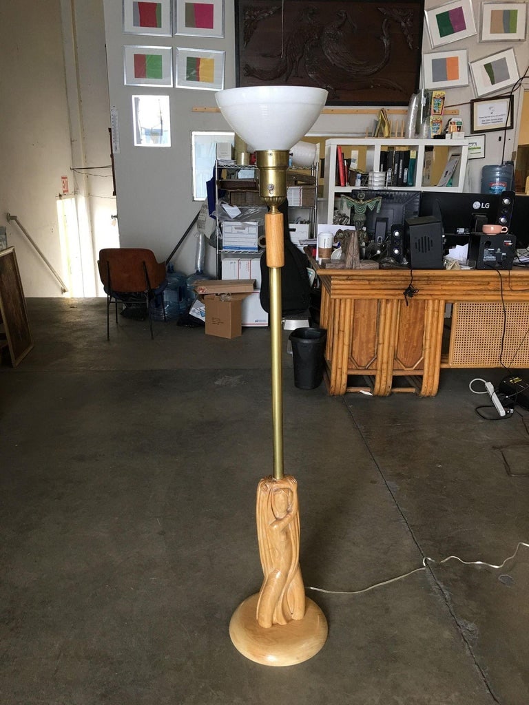 Heifetz Style Hand Carved Nude Female Bust Torchiere Floor Lamp - 4
