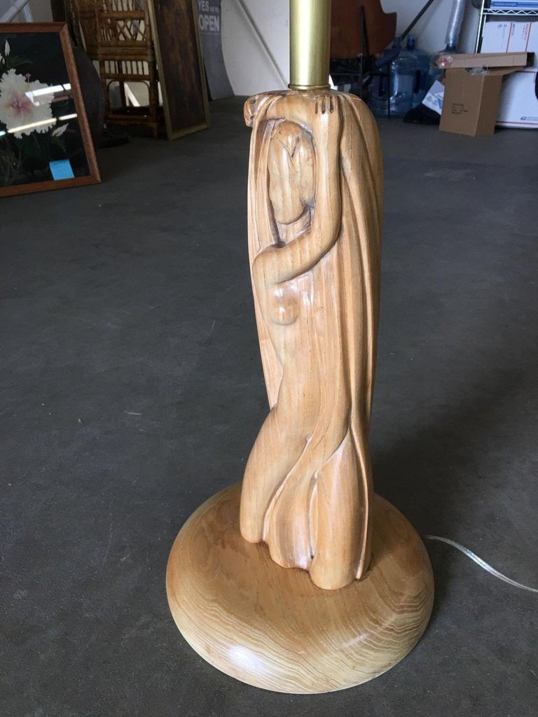 Heifetz Style Hand Carved Nude Female Bust Torchiere Floor Lamp - 7