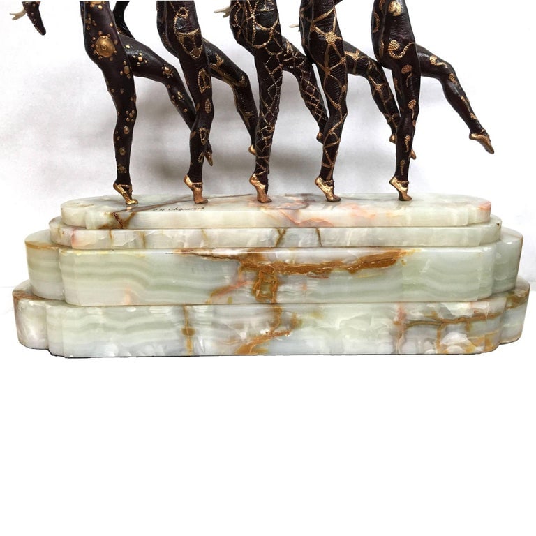 Large Art Deco Sculpture of Five Chiparus Style Dancers with a Marble Base - 11