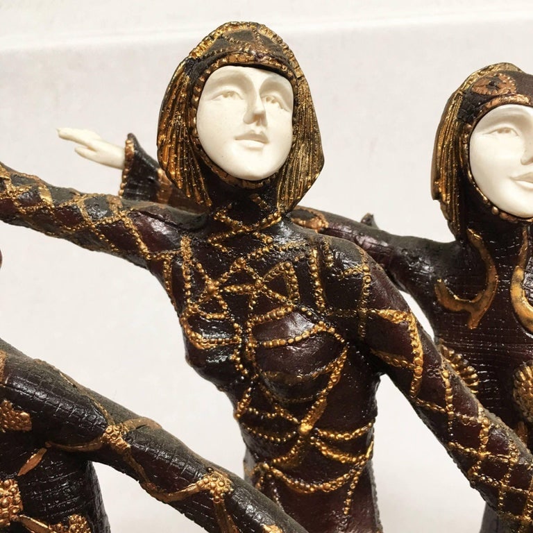Large Art Deco Sculpture of Five Chiparus Style Dancers with a Marble Base - 4